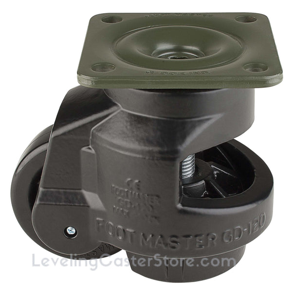 Leveling Casters | FootMaster GD-120F-BLK | Top Plate Mount with 3" Wheel & 2,200 Lb Capacity