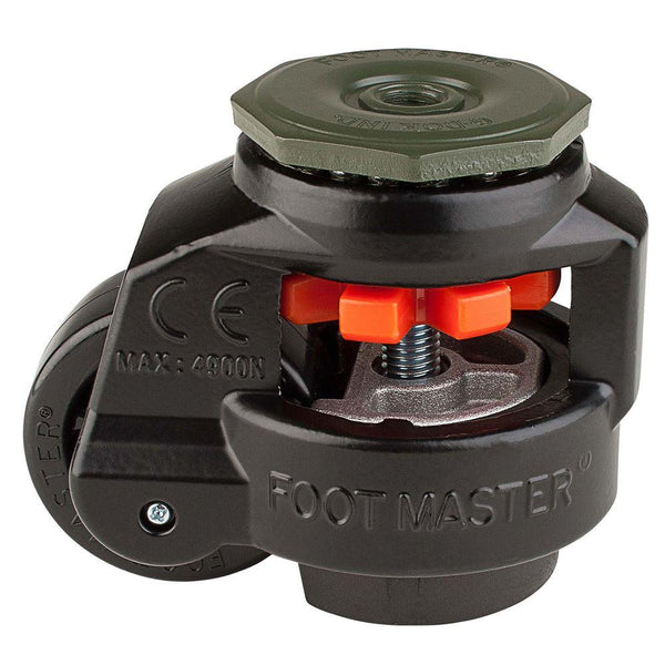 Leveling Casters | FootMaster GD-80S-BLK-1/2 | 1/2" Stem Mount with 2-1/2" Wheel & 1,100 Lb Capacity