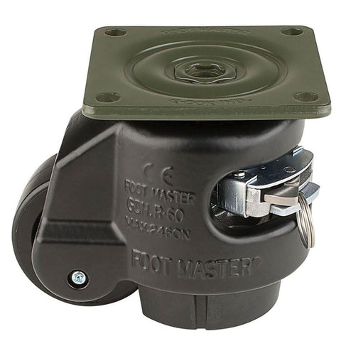 Leveling Casters | FootMaster GDR-60F-BLK | Ratchet Adjustment Top Plate Mount Caster with 2" Wheel & 550 Lb Capacity