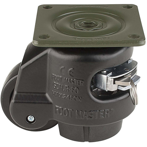 Leveling Casters | FootMaster GDR-80F-BLK | Ratchet Adjustment Top Plate Mount with 2-1/2" Wheel & 1,100 Lb Capacity