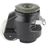 Leveling Casters | FootMaster GDR-80S-BLK-1/2-U | Ratchet Adjustment 1/2" Stem Mount with 2-1/2" Polyurethane Wheel, Polyurethane Pad & 1,100 Lb Capacity